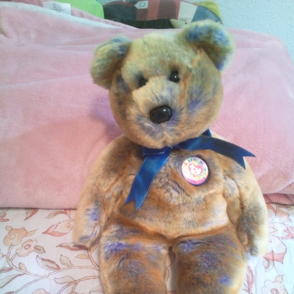 Ty Stuffed Bear with Blue and Brown Fur